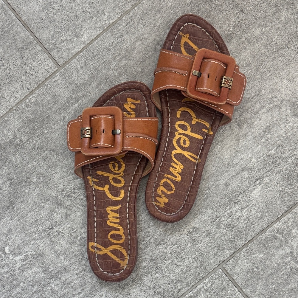 Sam Edelman Tan Buckle Slide Sandals